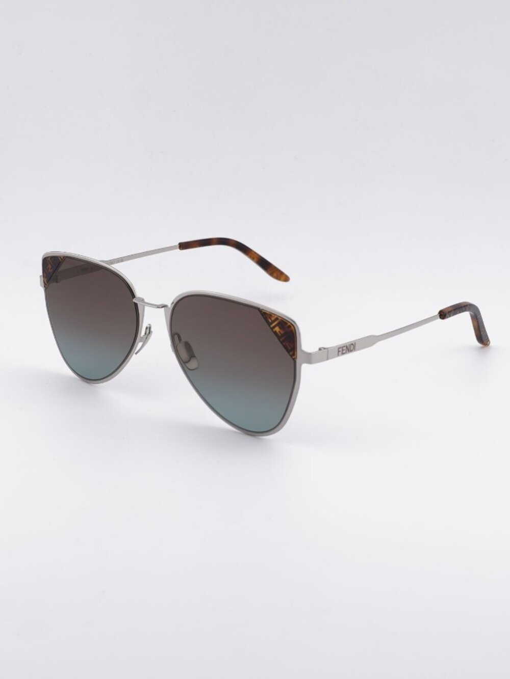 Fendi FE40189U 16F Sunglasses Palladium Aviator Frame, Brown Lenses
